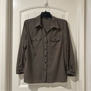 Elementz Women’s Button Up Blouse Size XL Striped Long Roll Tab Sleeve